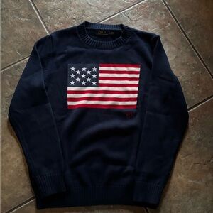 Ralph Lauren Navy Crewneck Sweater with American Flag